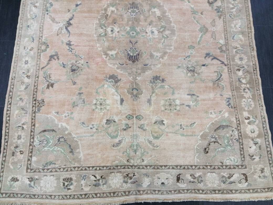 Beige Turkish Runner Rug 5' 11" x 8' 4" Hand-Knotted reverse