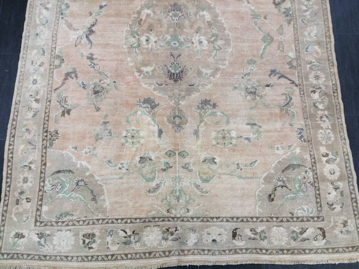 Beige Turkish Runner Rug 5' 11" x 8' 4" Hand-Knotted reverse