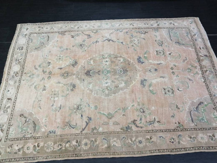 Beige Turkish Runner Rug 5' 11" x 8' 4" Hand-Knotted border