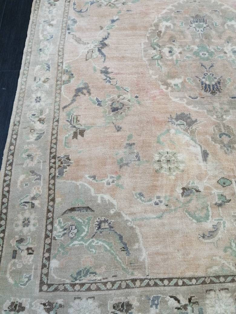 Beige Turkish Runner Rug 5' 11" x 8' 4" Hand-Knotted texture