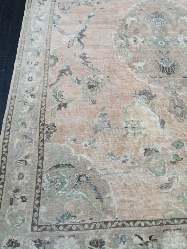 Beige Turkish Runner Rug 5' 11" x 8' 4" Hand-Knotted texture