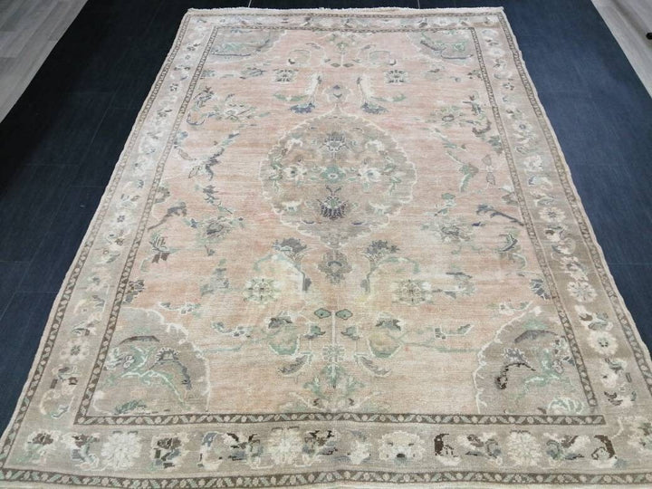 Beige Turkish Runner Rug 5' 11" x 8' 4" Hand-Knotted pattern