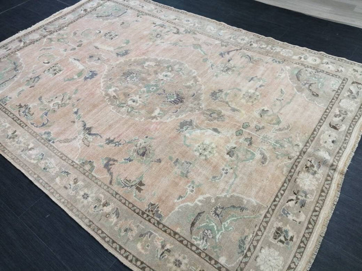 Beige Turkish Runner Rug 5' 11" x 8' 4" Hand-Knotted