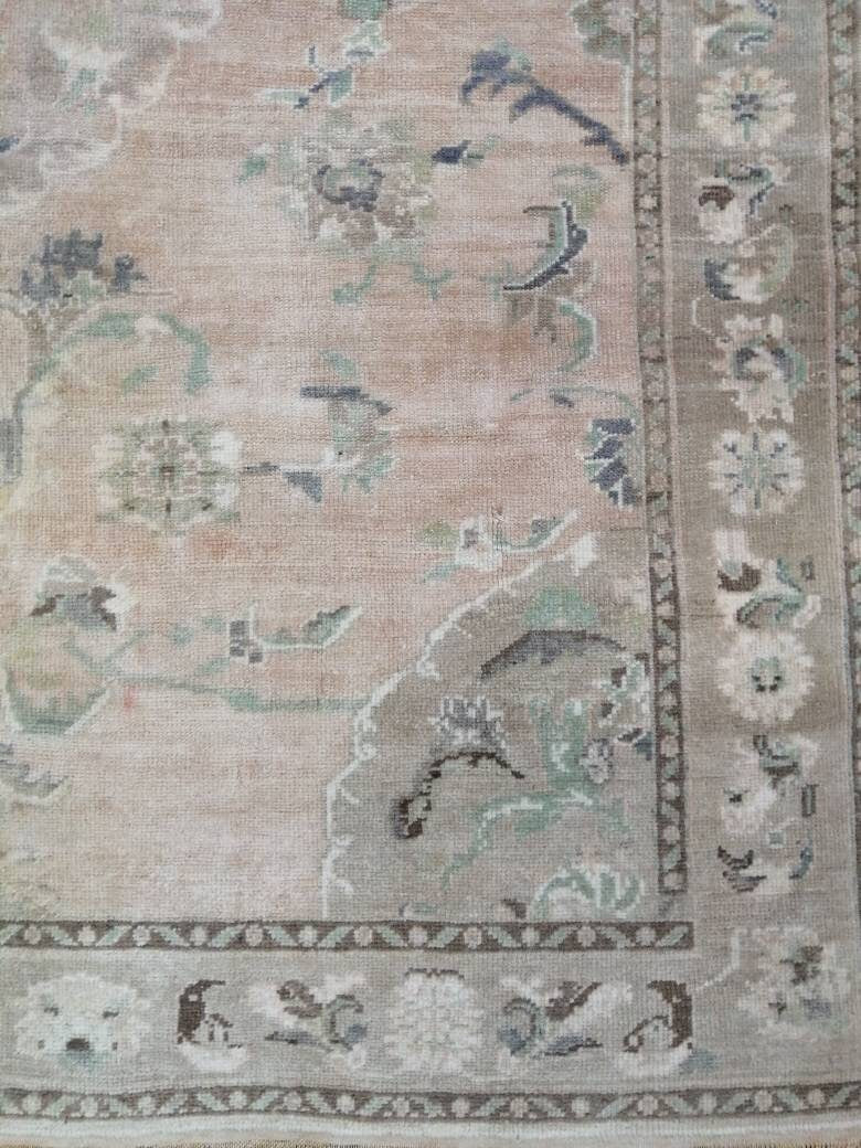 Beige Turkish Runner Rug 5' 11" x 8' 4" Hand-Knotted close-up