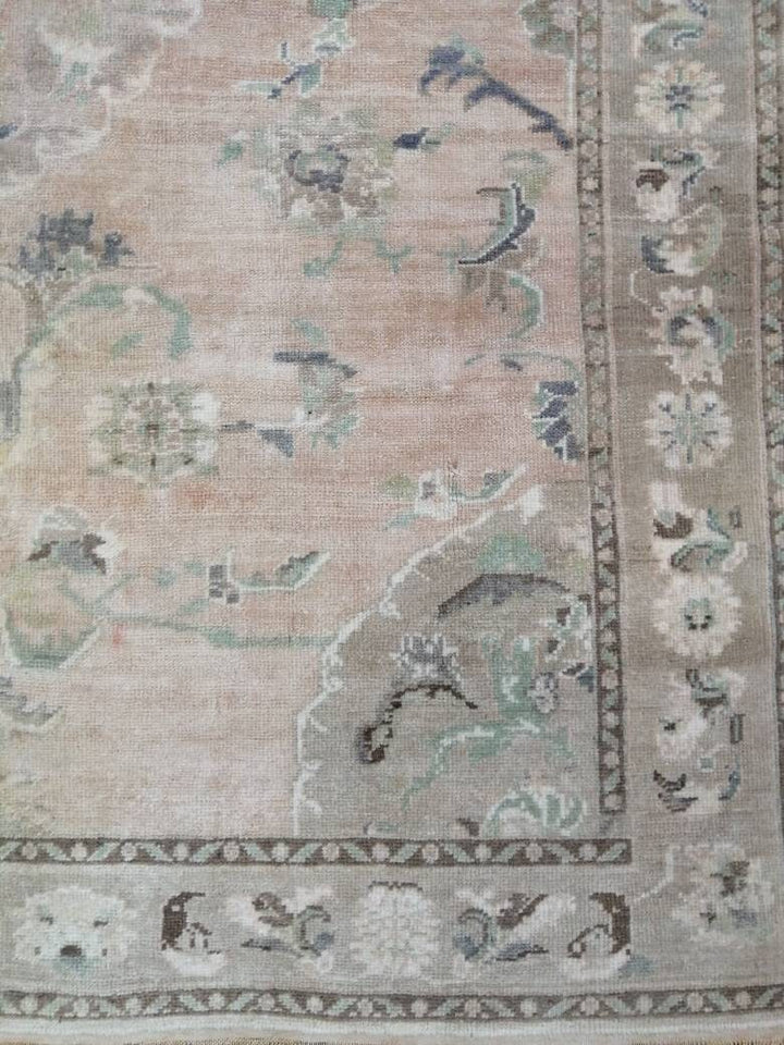 Beige Turkish Runner Rug 5' 11" x 8' 4" Hand-Knotted close-up