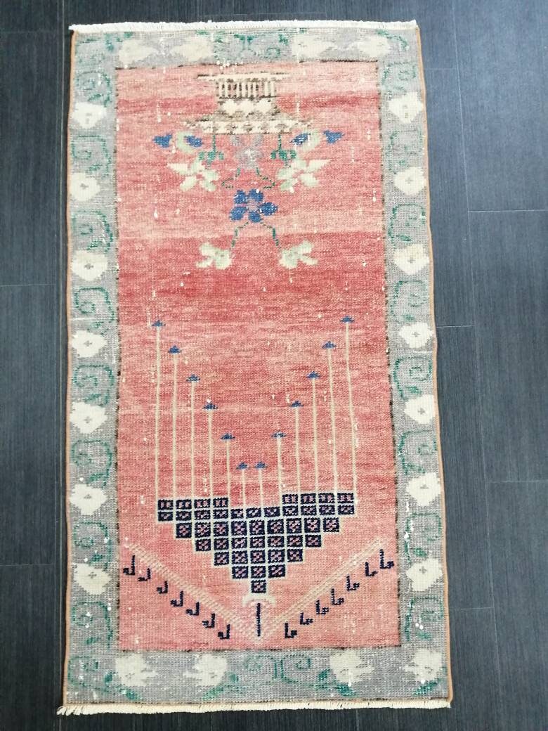 Rust Turkish Oushak Rug 2' x 4' Hand-Knotted detail