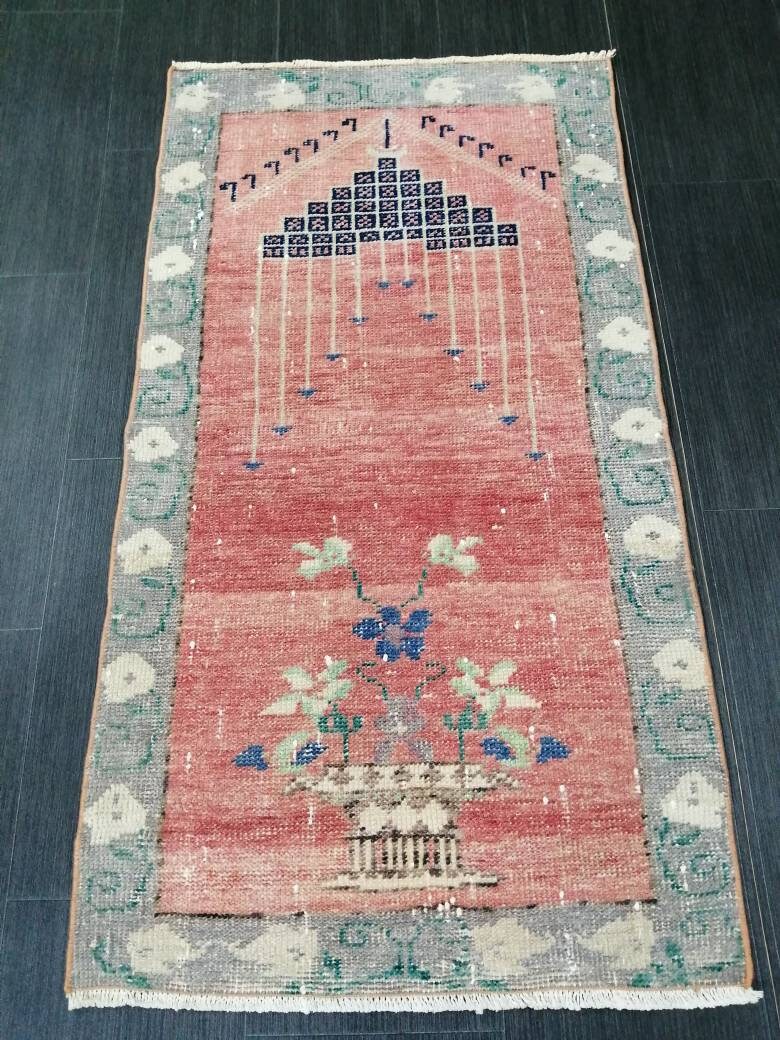 Rust Turkish Oushak Rug 2' x 4' Hand-Knotted field