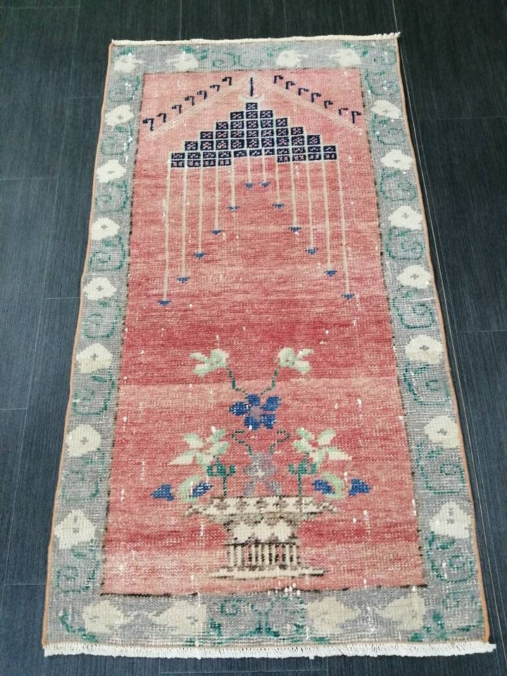 Rust Turkish Oushak Rug 2' x 4' Hand-Knotted field
