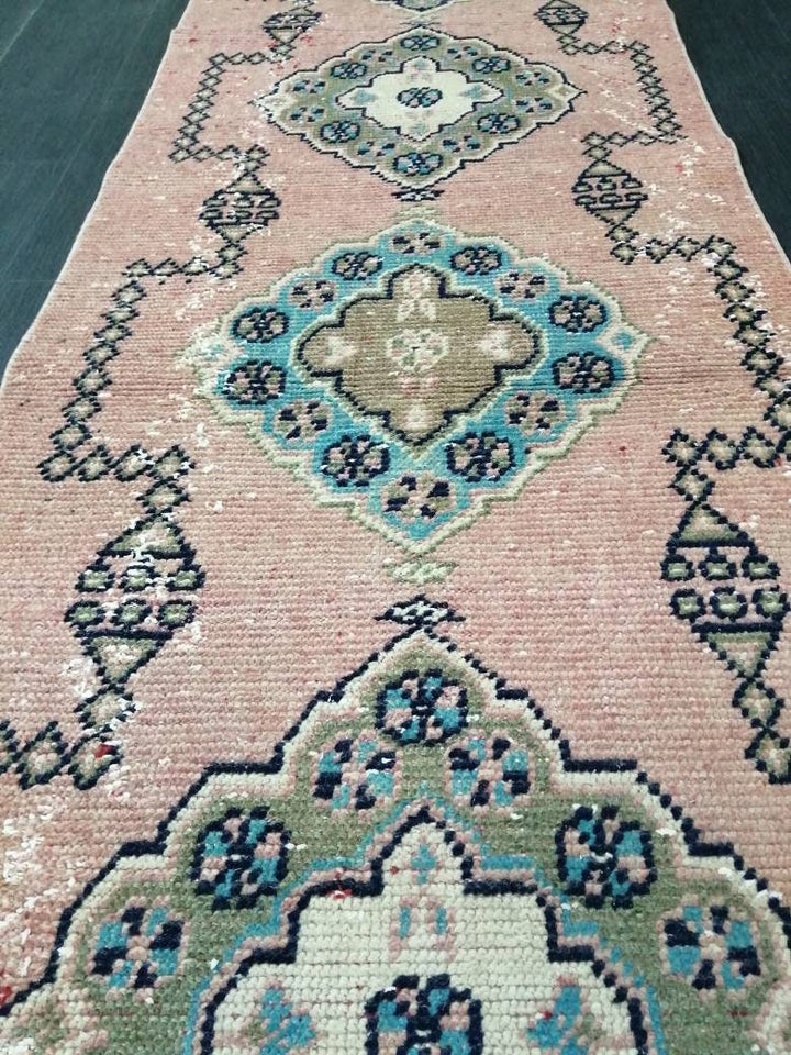 Beige Turkish Runner Rug 2' 7" x 10' 11" Hand-Knotted reverse