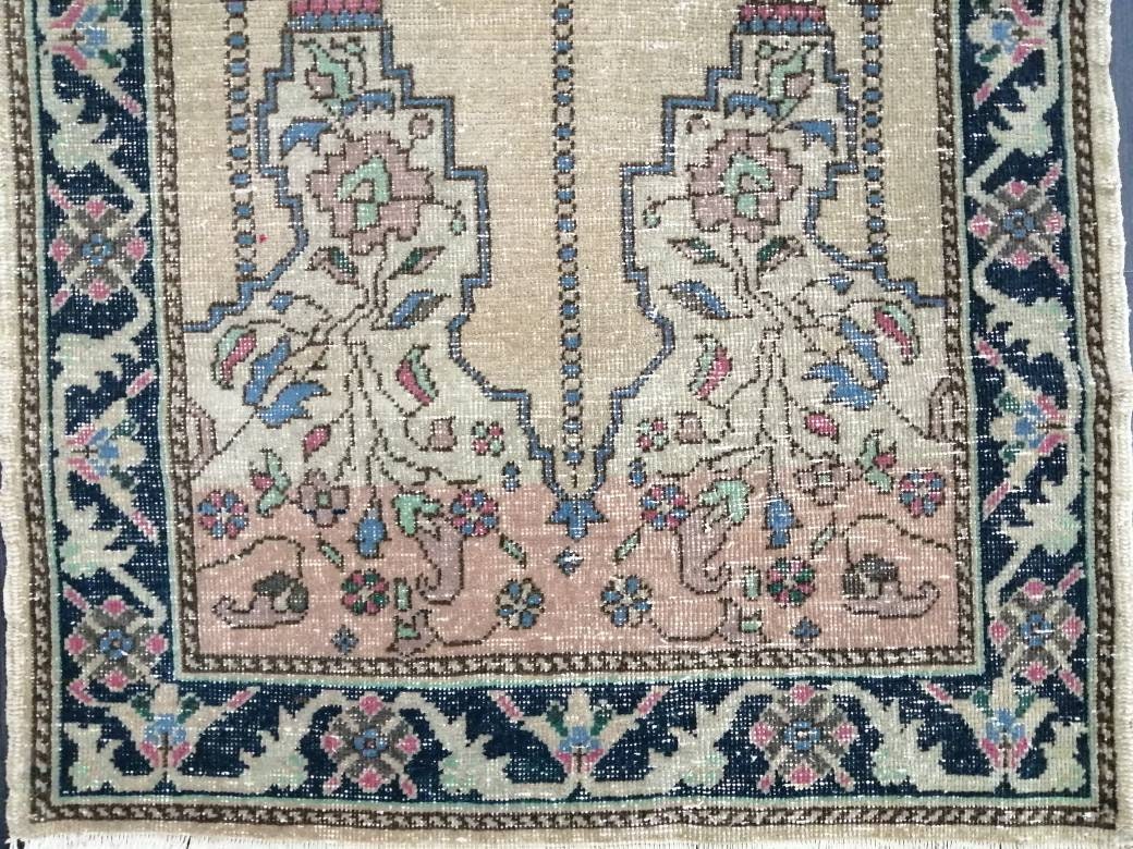 Beige Turkish Runner Rug 3' x 5' 4" Hand-Knotted reverse