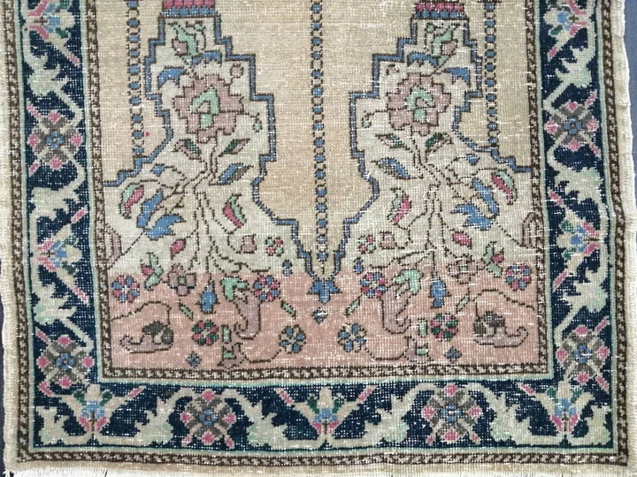 Beige Turkish Runner Rug 3' x 5' 4" Hand-Knotted reverse