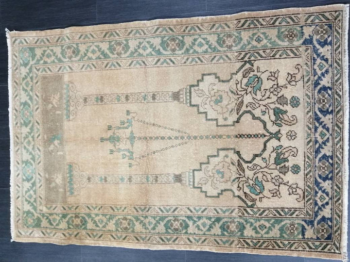 Beige Turkish Runner Rug 3' 4" x 4' 11" Hand-Knotted detail