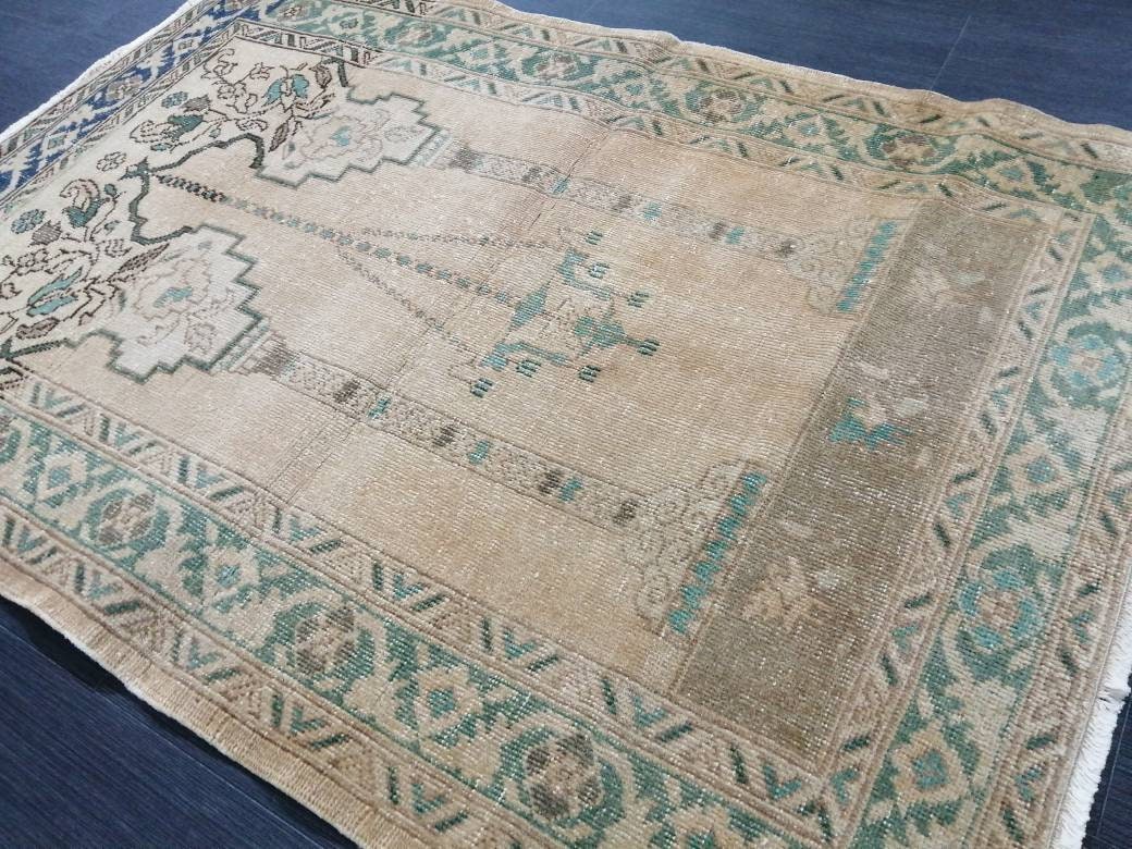 Beige Turkish Runner Rug 3' 4" x 4' 11" Hand-Knotted