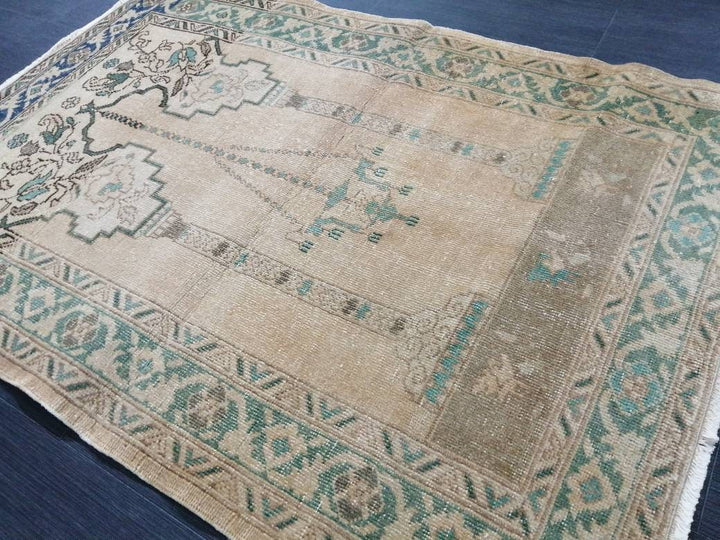 Beige Turkish Runner Rug 3' 4" x 4' 11" Hand-Knotted