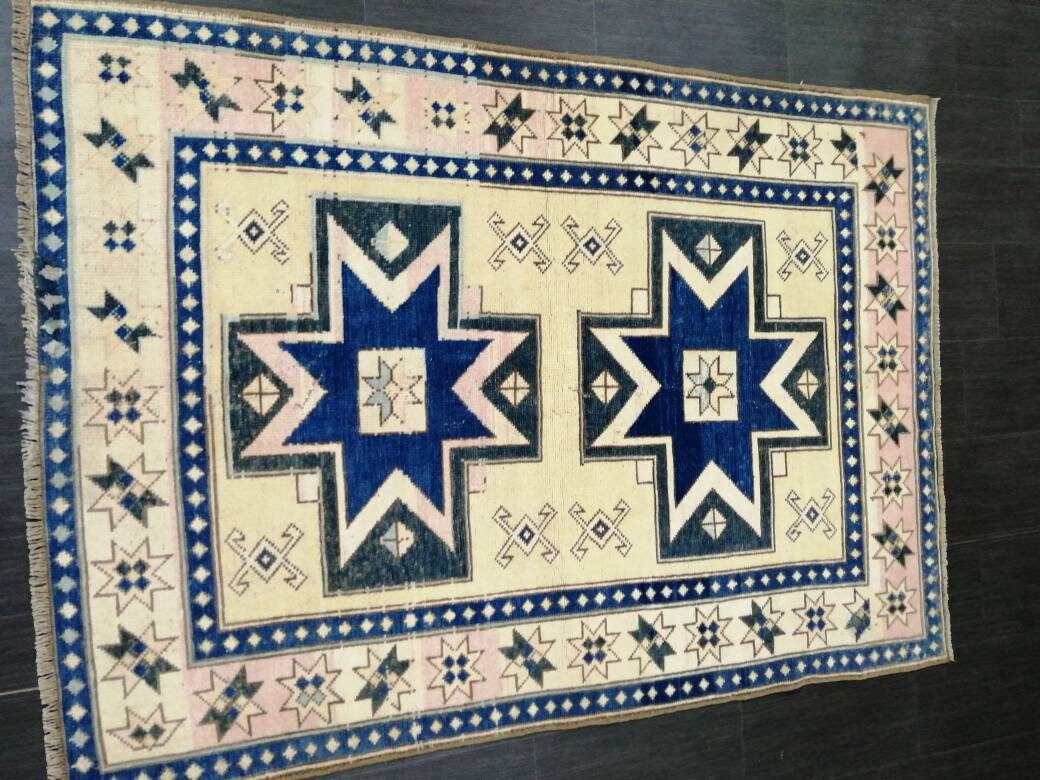Blue Turkish Runner Rug 4' 8" x 6' 7" Hand-Knotted | No. WR86631