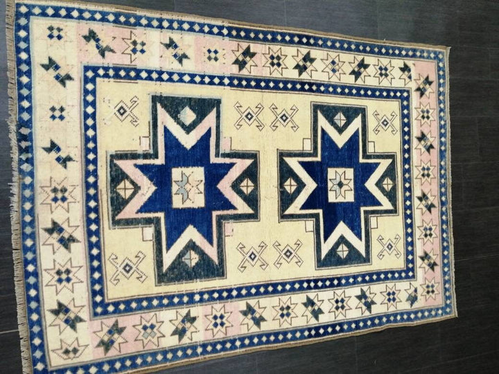 Blue Turkish Runner Rug 4' 8" x 6' 7" Hand-Knotted | No. WR86631