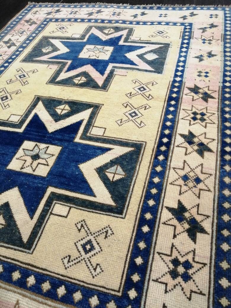 Blue Turkish Runner Rug 4' 8" x 6' 7" Hand-Knotted | No. WR86631