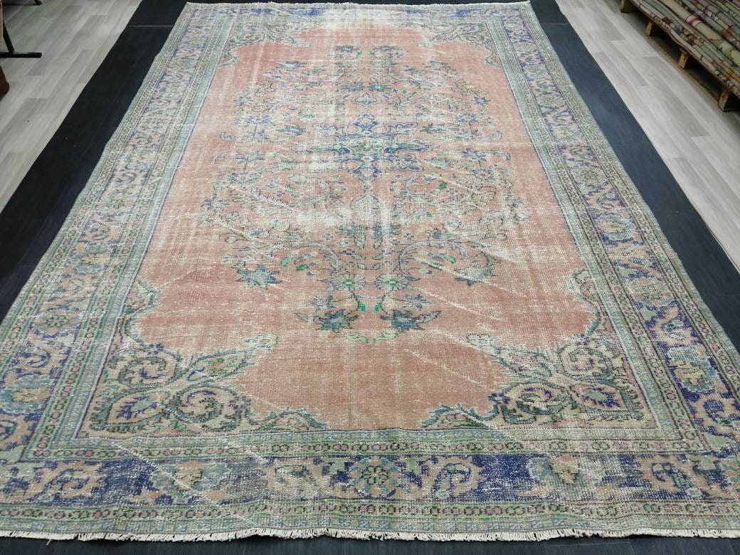 Blue Turkish Oushak Rug 8' x 12' Hand-Knotted | No. WR96437