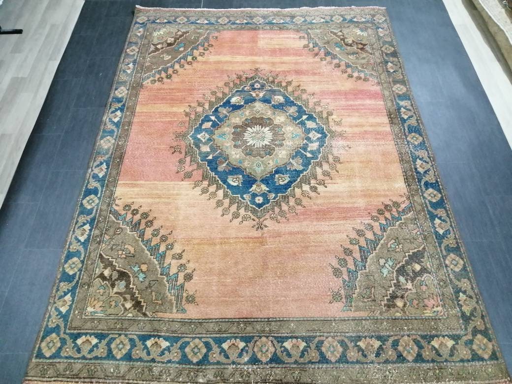 Beige Turkish Runner Rug 6' 6" x 8' 11" Hand-Knotted view