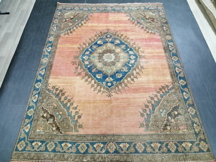 Beige Turkish Runner Rug 6' 6" x 8' 11" Hand-Knotted view