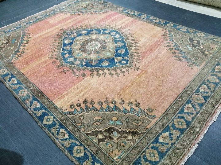 Beige Turkish Runner Rug 6' 6" x 8' 11" Hand-Knotted