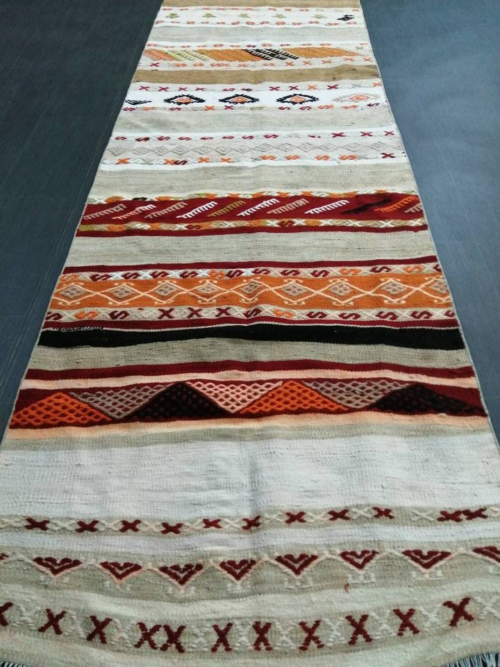Beige Turkish Runner Rug 3' 2" x 15' Hand-Knotted border