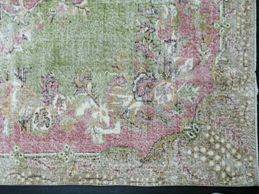 Green Turkish Oushak Rug 6' 9" x 10' 2" Hand-Knotted | No. WR33325