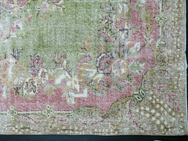 Green Turkish Oushak Rug 6' 9" x 10' 2" Hand-Knotted | No. WR33325