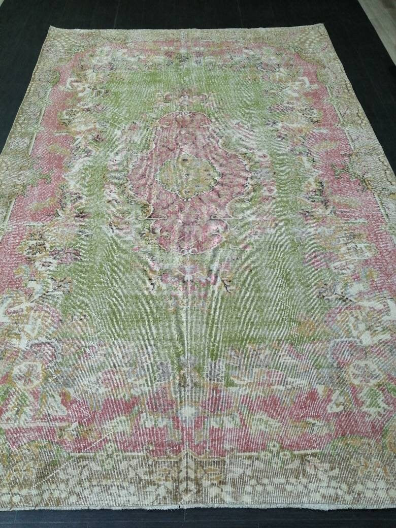 Green Turkish Oushak Rug 6' 9" x 10' 2" Hand-Knotted | No. WR33325