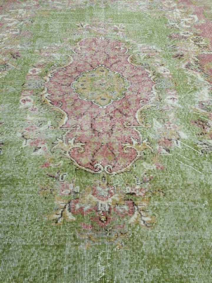Green Turkish Oushak Rug 6' 9" x 10' 2" Hand-Knotted | No. WR33325