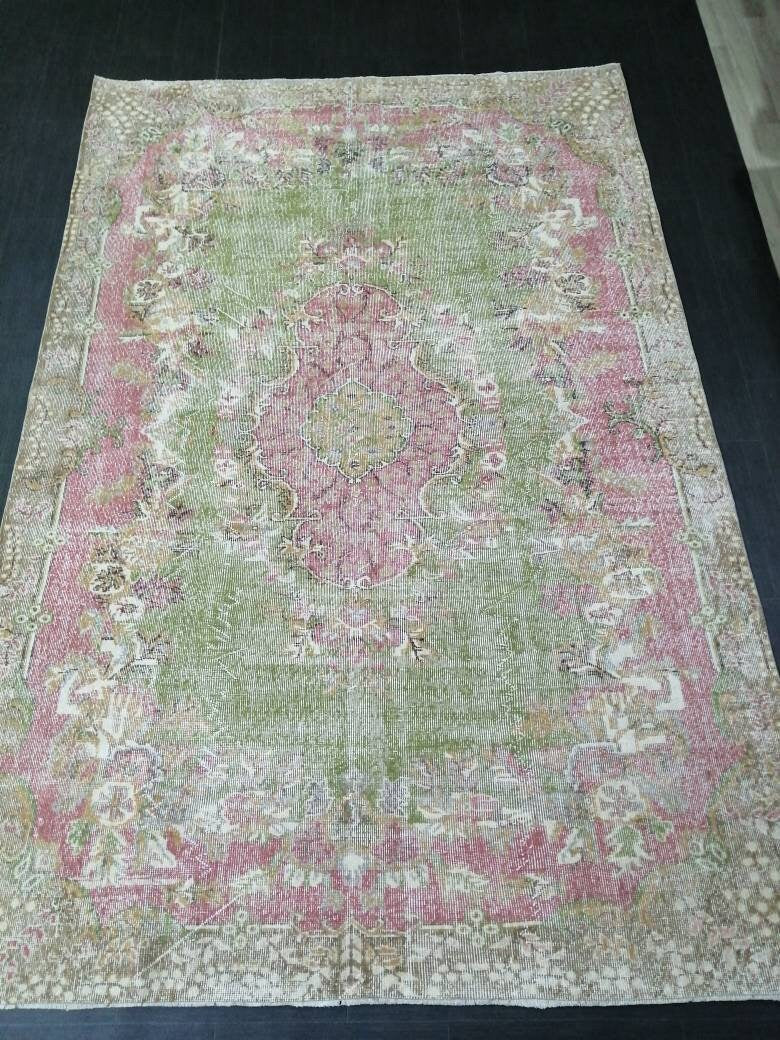 Green Turkish Oushak Rug 6' 9" x 10' 2" Hand-Knotted | No. WR33325
