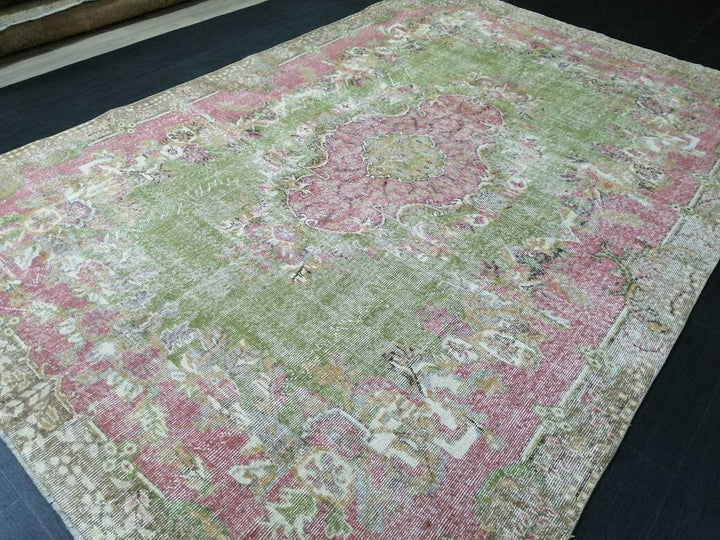 Green Turkish Oushak Rug 6' 9" x 10' 2" Hand-Knotted | No. WR33325