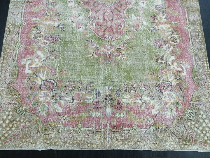 Green Turkish Oushak Rug 6' 9" x 10' 2" Hand-Knotted | No. WR33325