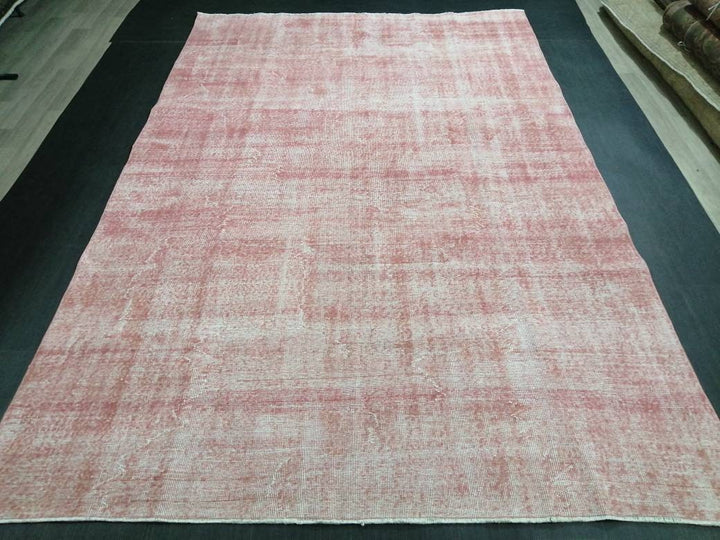 Pink Turkish Oushak Rug 6' 8" x 10' 5" Hand-Knotted detail