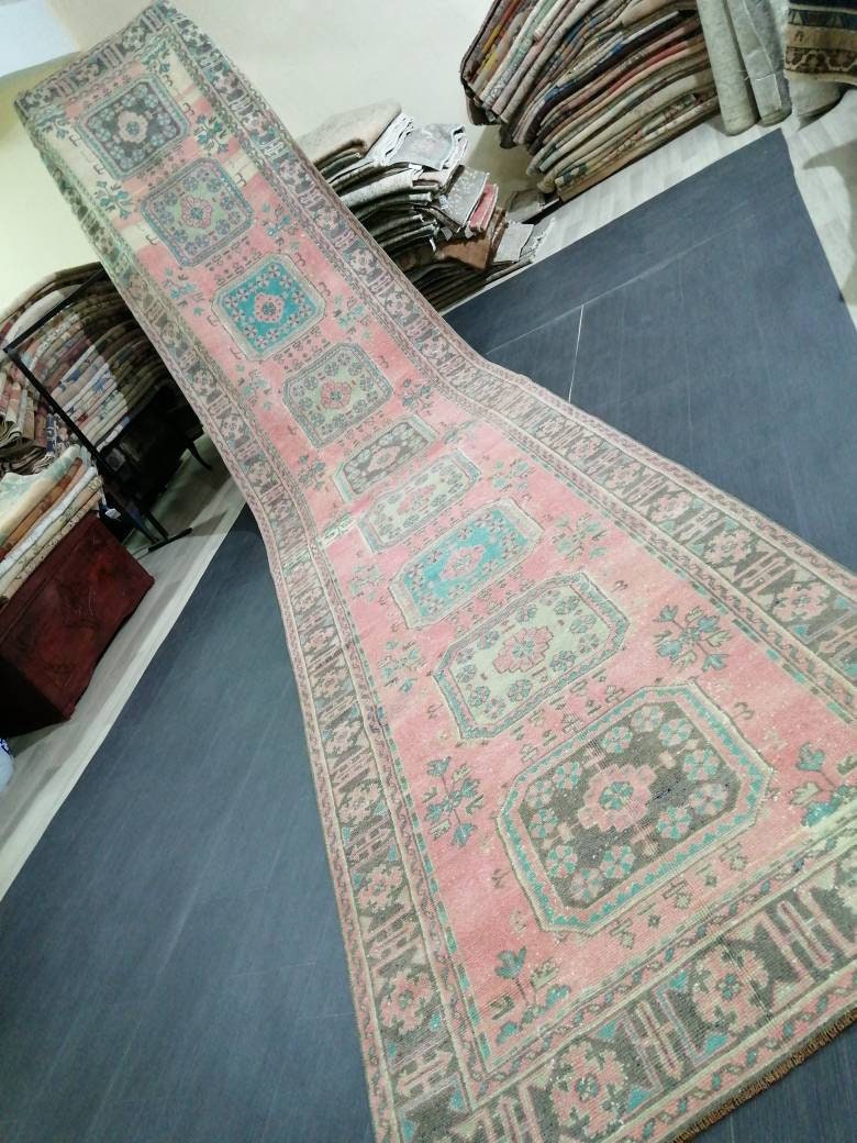 Beige Turkish Runner Rug 4' 5" x 19' 3" Hand-Knotted