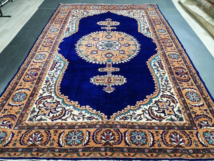 Blue Turkish Runner Rug 7' 1" x 10' 10" Hand-Knotted | No. WR14343
