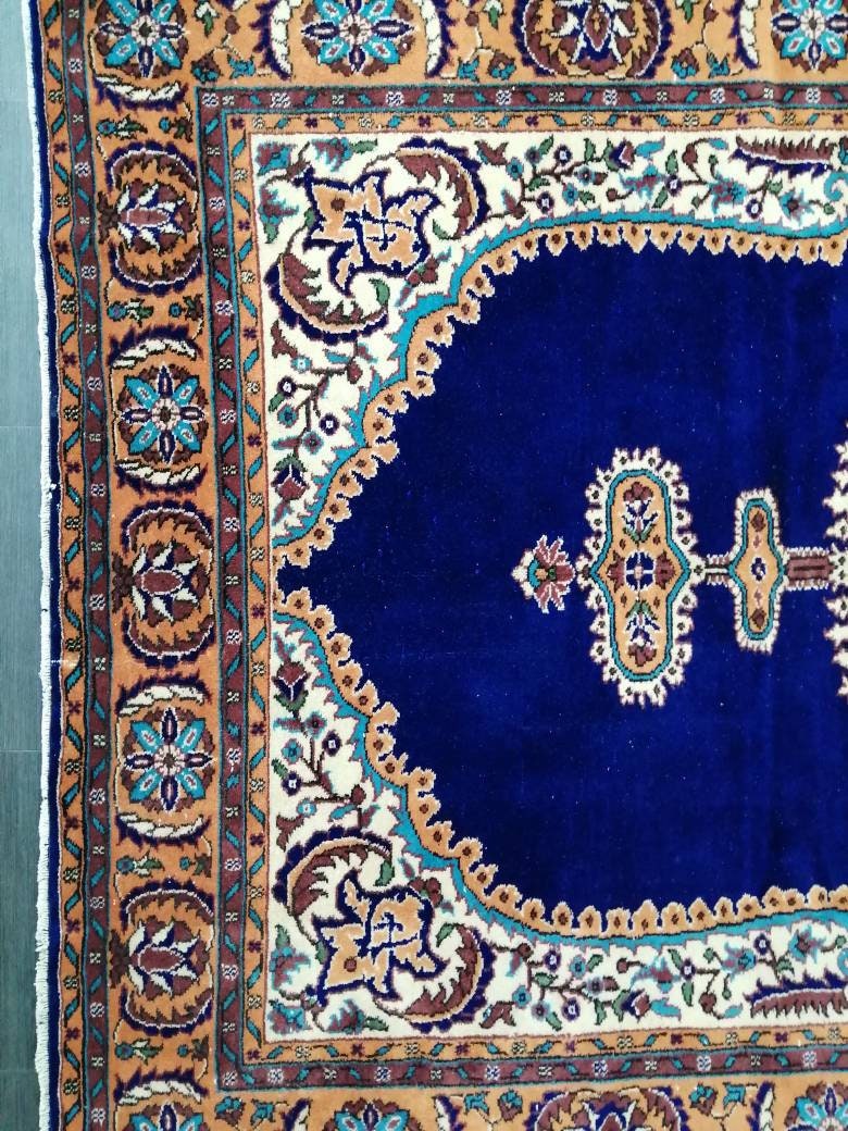 Blue Turkish Runner Rug 7' 1" x 10' 10" Hand-Knotted | No. WR14343