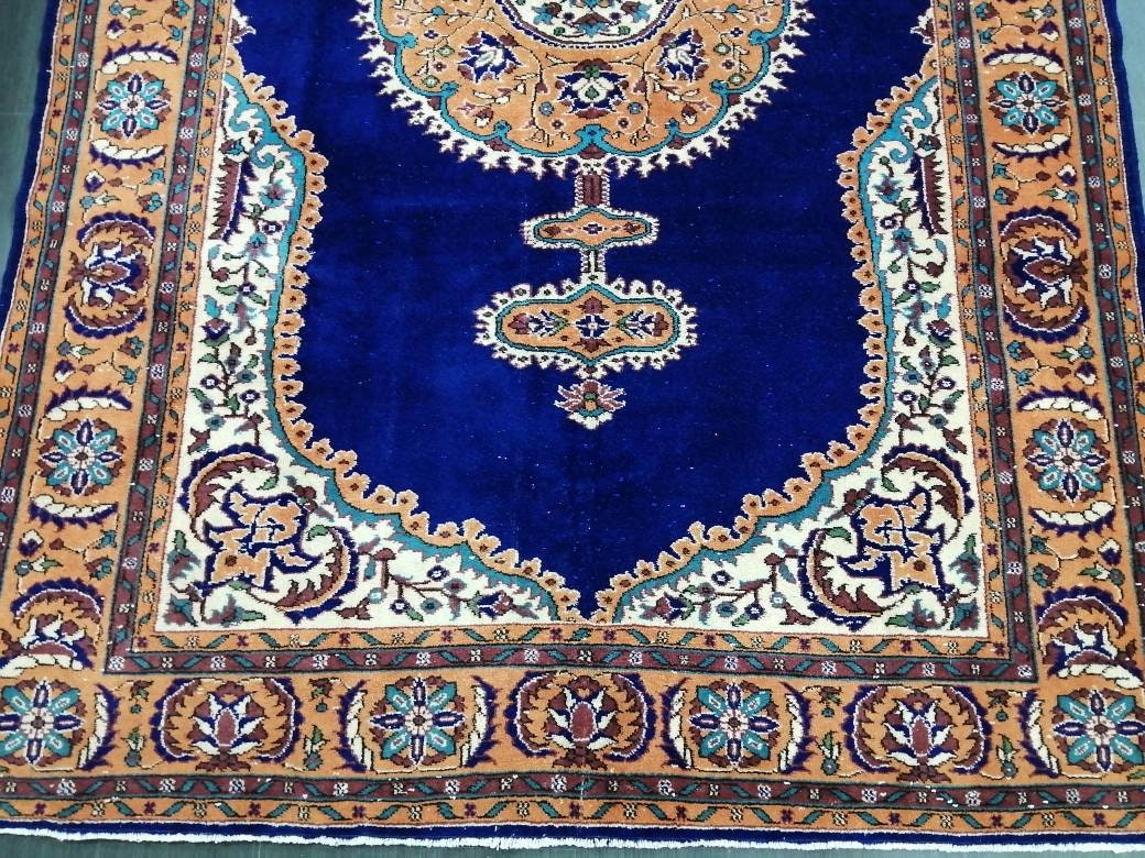 Blue Turkish Runner Rug 7' 1" x 10' 10" Hand-Knotted | No. WR14343