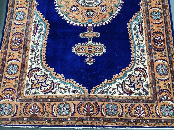 Blue Turkish Runner Rug 7' 1" x 10' 10" Hand-Knotted | No. WR14343