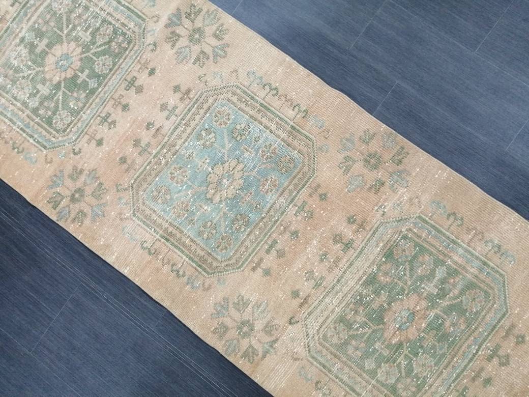 Beige Turkish Runner Rug 2' 6" x 11' 6" Hand-Knotted close-up