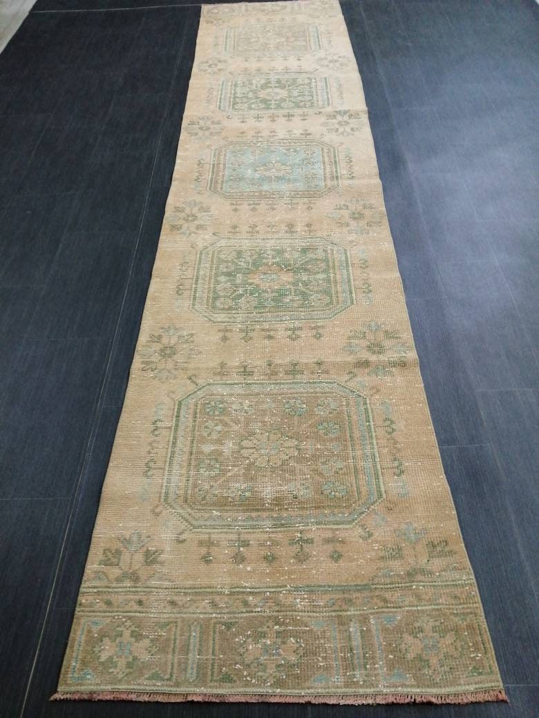 Beige Turkish Runner Rug 2' 6" x 11' 6" Hand-Knotted field