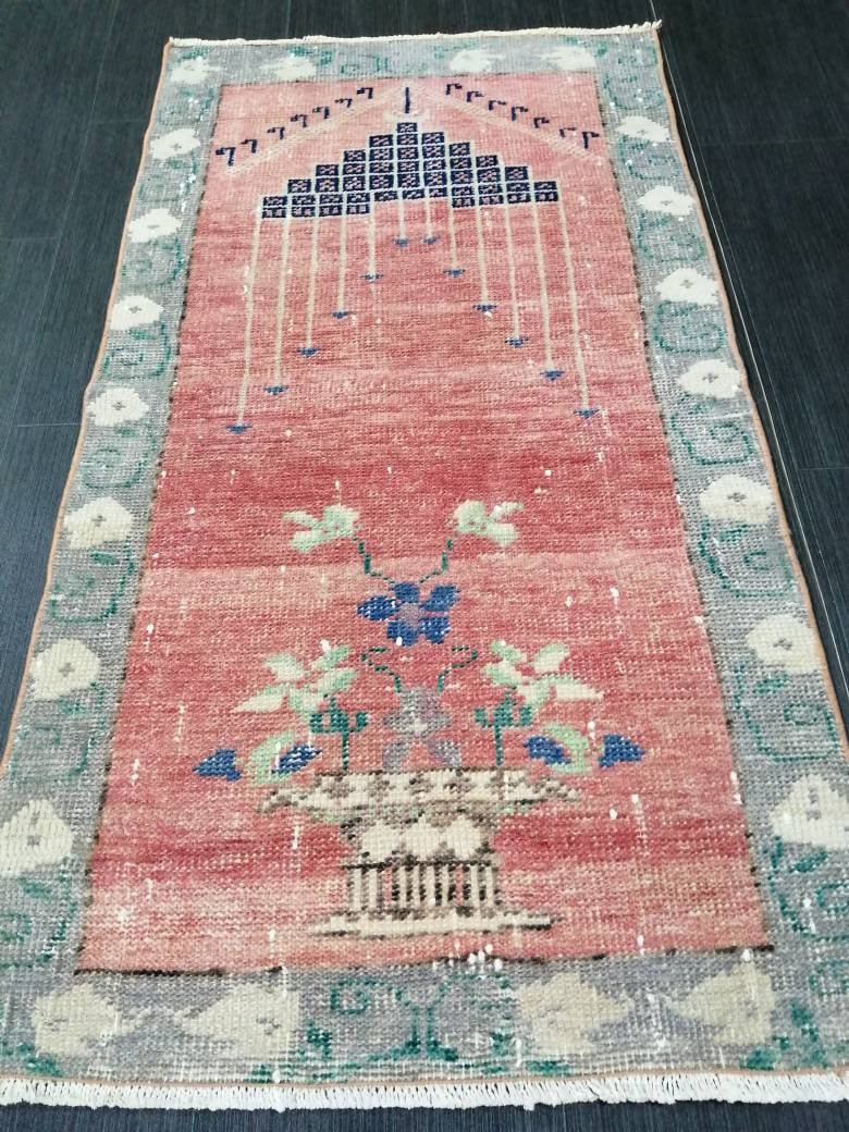 Rust Turkish Oushak Rug 2' x 4' Hand-Knotted border