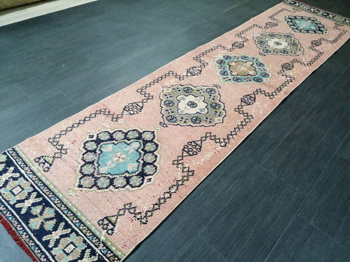 Beige Turkish Runner Rug 2' 7" x 10' 11" Hand-Knotted