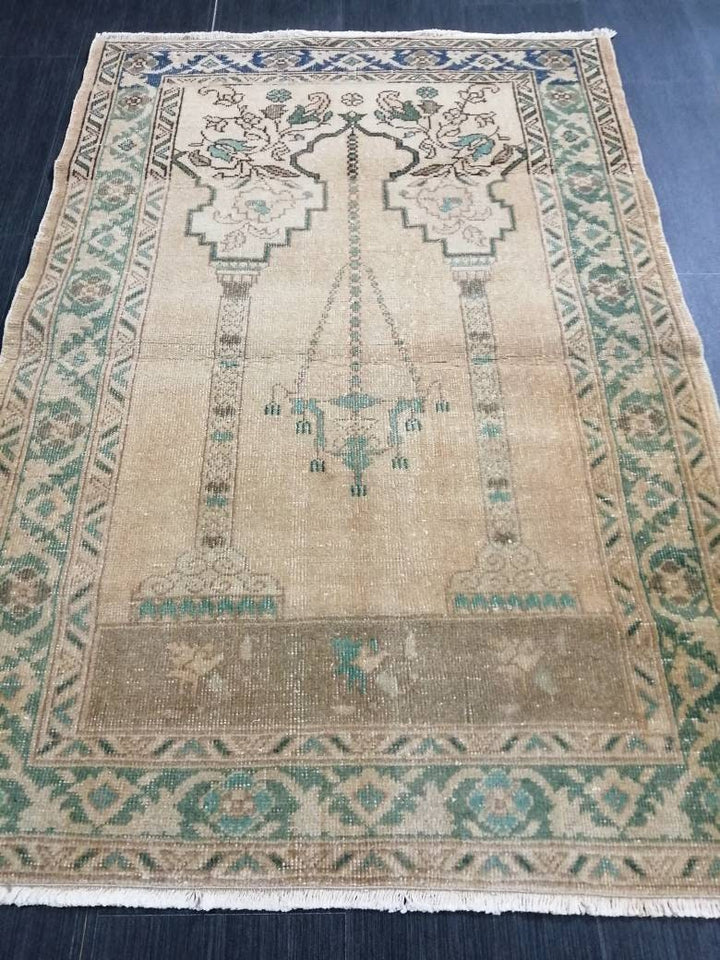 Beige Turkish Runner Rug 3' 4" x 4' 11" Hand-Knotted view