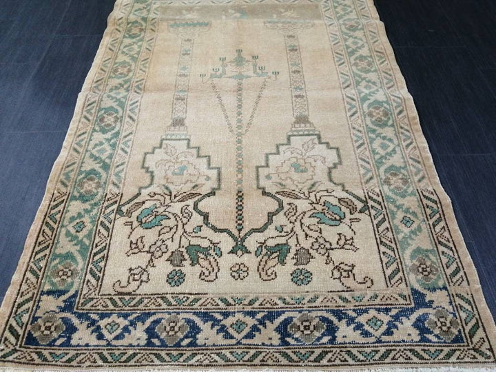 Beige Turkish Runner Rug 3' 4" x 4' 11" Hand-Knotted pattern