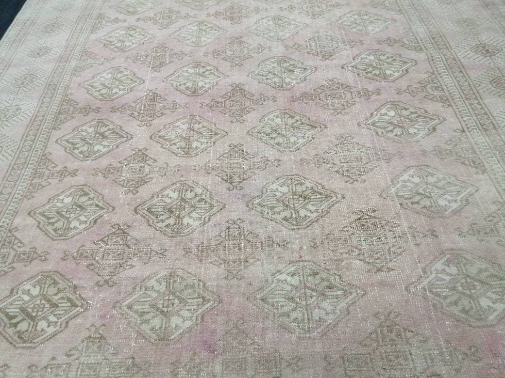 Pink Turkish Oushak Rug 6' 2" x 9' 1" Hand-Knotted field