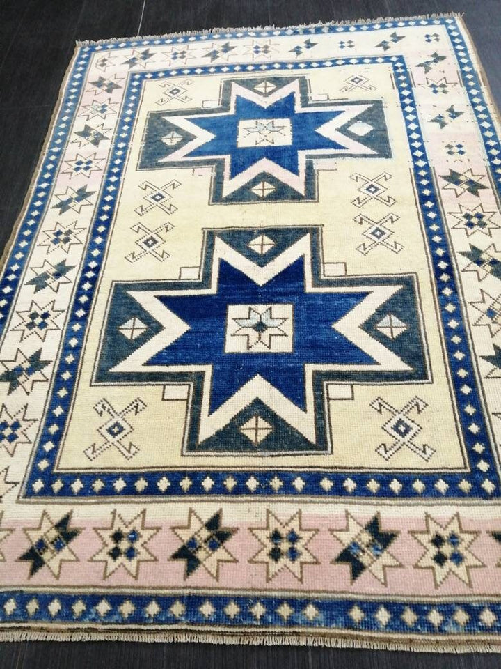 Blue Turkish Runner Rug 4' 8" x 6' 7" Hand-Knotted | No. WR86631