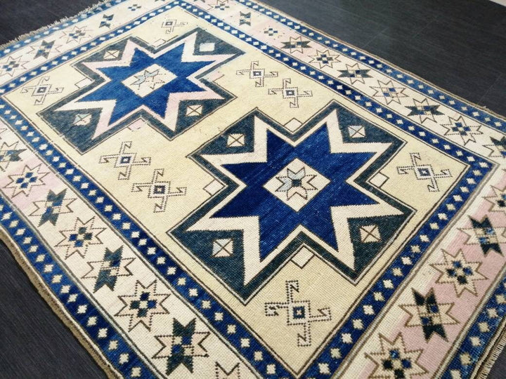 Blue Turkish Runner Rug 4' 8" x 6' 7" Hand-Knotted | No. WR86631