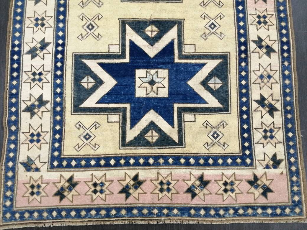 Blue Turkish Runner Rug 4' 8" x 6' 7" Hand-Knotted | No. WR86631