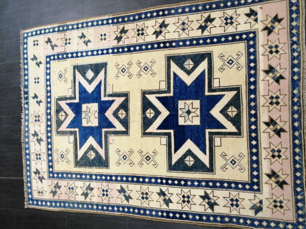 Blue Turkish Runner Rug 4' 8" x 6' 7" Hand-Knotted | No. WR86631